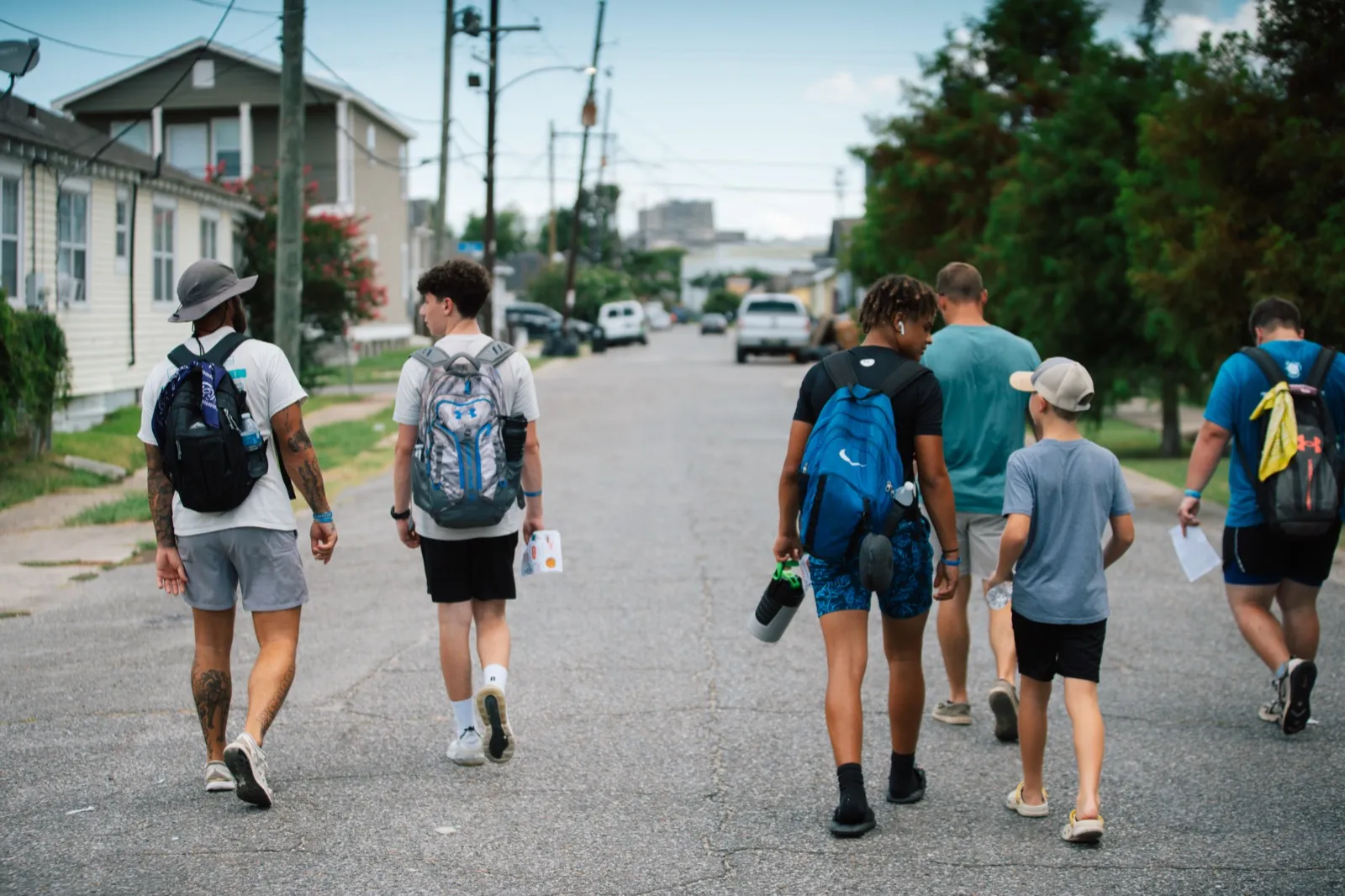 Students walking to a ministry site