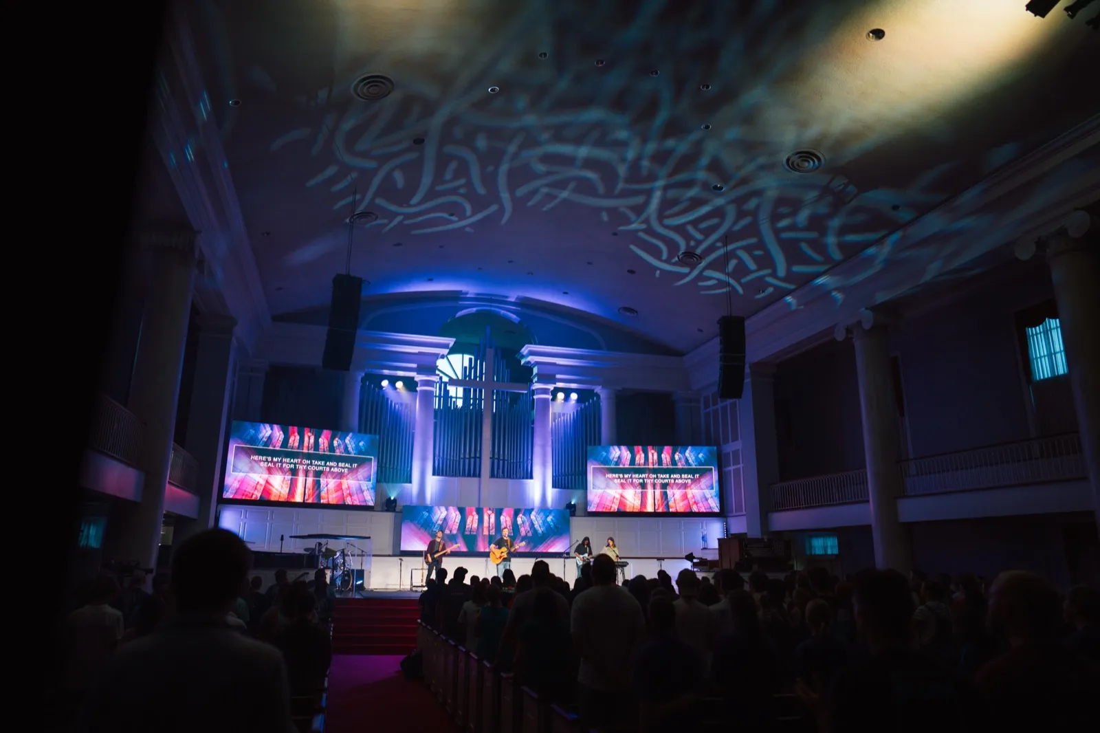 Students at an evening worship service